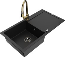 Graniidist köögivalamu Mexen Leo 6501-77-670101-50-B, 80 x 50 x 19 cm, must/gold, koos segisti ja sifooniga