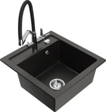 Graniidist köögivalamu Mexen Vito 6503-75-671701-07, 49 x 52 x 21 cm, metallic black/gold, segisti ja sifooniga