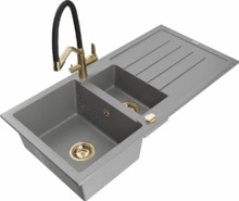 Graniidist köögivalamu Mexen Andres 6515-71-671701-57-G, 100 x 50 x 20 cm, hall/must/gold, segisti ja sifooniga