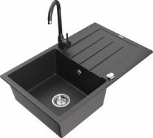 Graniidist köögivalamu Mexen Bruno 6513-76-670200-76, 79 x 49 x 20 cm, must granite, koos segisti ja sifooniga