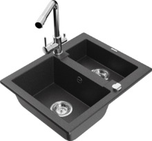 Graniidist köögivalamu Mexen Carlos 6518-76-671600-00, 58 x 47 x 17.7 cm, must täpiline, koos segisti ja sifooniga