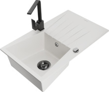 Graniidist köögivalamu Mexen Cesar 6514-20-670300-70, 77.5 x 47 x 20 cm, valge/must, segisti ja sifooniga