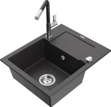 Graniidist köögivalamu Mexen Enzo 6506-76-670401-07, 57 x 46 x 17.4 cm, must täpiline, koos segisti ja sifooniga