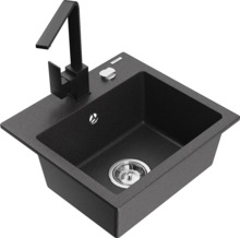 Graniidist köögivalamu Mexen Milo 6505-76-670300-70, 43.5 x 41 x 17.1 cm, must täpiline, koos segisti ja sifooniga