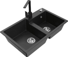 Graniidist köögivalamu Mexen Tomas 6516-73-670300-70, 80 x 50 x 19 cm, must/hõbedane metallic, segisti ja sifooniga