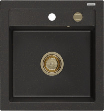 Graniidist valamu Mexen Vito 6503521000-75-G, 520 x 490 mm, must/kuldne metallic, sifooniga