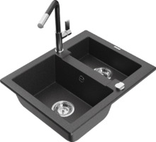 Graniidist köögivalamu Mexen Carlos 6518-76-670401-07, 58 x 47 x 17.7 cm, must täpiline, koos segisti ja sifooniga