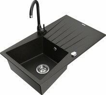 Graniidist köögivalamu Mexen Cesar 6514-75-670200-70, 77 x 47 x 20 cm, must/kuldne, segisti ja sifooniga