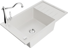 Graniidist köögivalamu Mexen Elias 6511-20-670700-00, 79 x 48 x 20 cm, valge, koos segisti ja sifooniga