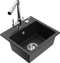 Graniidist köögivalamu Mexen Milo 6505-73-671600-00, 43.5 x 41 x 17.1 cm, must/hõbedane metallic, segisti ja sifooniga