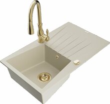 Graniidist köögivalamu Mexen Cesar 6514-69-672601-50, 77.5 x 47 x 20 cm, beež, segisti ja sifooniga