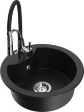 Graniidist köögivalamu Mexen Diego 6512-77-73450-07, 48 x 48 x 16.7 cm, must/kroom, segisti ja sifooniga