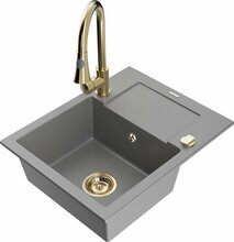Graniidist köögivalamu Mexen Enzo 6506-71-670101-50, 57.6 x 46.5 x 17.4 cm, hall/gold, koos segisti ja sifooniga