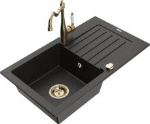 Graniidist köögivalamu Mexen Pablo 6510-75-670700-50, 75.2 x 53.6 x 16.1 cm, must/kuldne metallic, segisti ja sifooniga