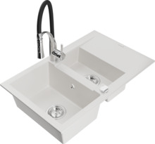 Graniidist köögivalamu Mexen Gaspar 6507-20-73450-07, 73 x 47 x 17.7 cm, valge/must/hõbedane, koos segisti ja sifooniga