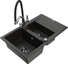 Graniidist köögivalamu Mexen Gaspar 6507-75-671701-07-B, 73.7 x 47.5 x 17.7 cm, must/kuldne, koos segisti ja sifooniga
