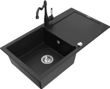 Graniidist köögivalamu Mexen Leo 6501-77-670700-70, 80 x 50 x 19 cm, must, koos segisti ja sifooniga