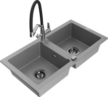 Graniidist köögivalamu Mexen Mario 6504-71-671701-07-B, 82 x 43 x 16 cm, hall/must/kroom, segisti ja sifooniga