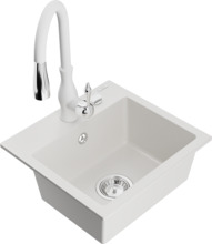 Graniidist köögivalamu Mexen Milo 6505-20-672601-20, 43 x 41 x 17.1 cm, valge, segisti ja sifooniga
