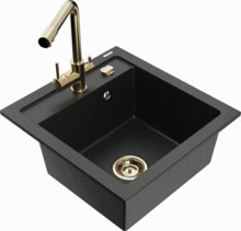 Graniitvalamu Mexen Vito 6503-73-671600-50, 49 x 52 x 21 cm, must/hõbe metallic, segisti ja sifooniga