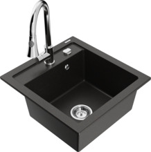 Graniidist köögivalamu Mexen Vito 6503-75-670101-00, 49 x 52 x 21 cm, metallic must/kuldne+chrome, koos segisti ja sifooniga