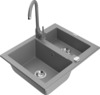 Graniidist köögivalamu Mexen Carlos 6518-71-670200-71, 58 x 47 x 17.7 cm, hall, segisti ja sifooniga