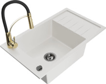 Graniidist köögivalamu Mexen Elias 6511-20-73450-57-B, 79 x 48 x 20 cm, valge/must/gold, segisti ja sifooniga