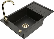 Graniidist köögivalamu Mexen Elias 6511-75-670200-50, 79.5 x 48 x 20 cm, must/kuldne, koos segisti ja sifooniga