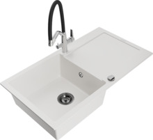 Graniidist köögivalamu Mexen Leo 6501-20-671701-07-B, 90 x 50 x 19 cm, valge, koos segisti ja sifooniga