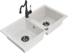 Graniidist köögivalamu Mexen Mario 6504-20-670700-70, 82 x 43.6 x 16.1 cm, valge/must, segisti ja sifooniga