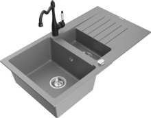Graniidist köögivalamu Mexen Matias 6502-71-670700-70, 90 x 50 x 20 cm, hall/must, segisti ja sifooniga