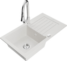 Graniidist köögivalamu Mexen Pablo 6510-20-670101-00, 75.2 x 43.6 x 16.1 cm, valge, koos segisti ja sifooniga