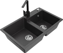Graniidist köögivalamu Mexen Tomas 6516-76-670300-70, 80 x 50 x 19 cm, must täpiline, segisti ja sifooniga