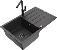 Graniidist köögivalamu Mexen Bruno 6513-76-670401-70-B, 79 x 49 x 20 cm, must, segisti ja sifooniga