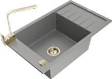 Graniidist köögivalamu Mexen Elias 6511-71-670300-50, 79 x 48 x 20 cm, hall, kuldne, segisti ja sifooniga