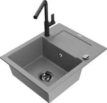 Graniidist köögivalamu Mexen Enzo 6506-71-670401-70-B, 57.6 x 46.5 x 17.4 cm, hall/must, koos segisti ja sifooniga