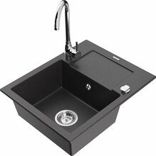 Graniidist köögivalamu Mexen Enzo 6506-76-670200-00, 57 x 46 x 17.4 cm, must granite+chrome, koos segisti ja sifooniga