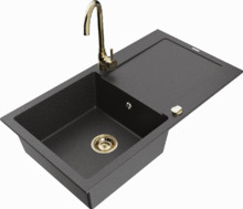 Graniitköögivalamu Mexen Leo 6501-76-670200-50, 90 x 50 x 19 cm, must täpiline, segisti ja sifooniga