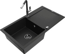 Graniidist köögivalamu Mexen Leo 6501-77-670401-07-B, 80 x 50 x 19 cm, must, koos segisti ja sifooniga