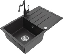 Graniidist köögivalamu Mexen Bruno 6513-76-670700-76, 79.5 x 49.5 x 20 cm, must täpiline, koos segisti ja sifooniga