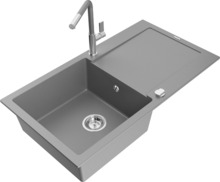 Graniidist köögivalamu Mexen Leo 6501-71-670401-06, 90 x 50 x 19 cm, hall, koos segisti ja sifooniga