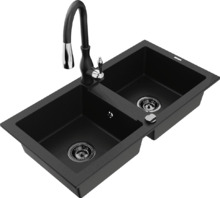 Graniidist köögivalamu Mexen Mario 6504-77-672601-70-B, 82 x 43 x 16.1 cm, must, koos segisti ja sifooniga