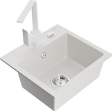 Graniidist köögivalamu Mexen Milo 6505-20-670300-20, 43.5 x 41 x 17.1 cm, valge, koos segisti ja sifooniga