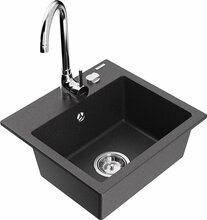 Graniidist köögivalamu Mexen Milo 6505-76-670200-00, 41 x 43.5 x 17.1 cm, must täpiline, segisti ja sifooniga