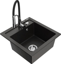 Graniidist köögivalamu Mexen Vito 6503-75-73450-07, 52 x 49 x 21 cm, must/kuldne metallic, segisti ja sifooniga