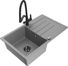 Graniidist köögivalamu Mexen Bruno 6513-71-671701-70-B, 79.5 x 49.5 x 20 cm, hall/must, koos segisti ja sifooniga