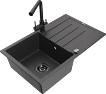 Graniidist köögivalamu Mexen Bruno 6513-76-671600-70-B, 79.5 x 49.5 x 20 cm, must granite, segisti ja sifooniga