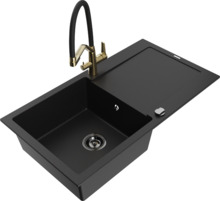 Graniidist köögivalamu Mexen Leo 6501-77-671701-57-B, 80 x 50 x 19 cm, must/gold, koos segisti ja sifooniga
