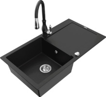 Graniidist köögivalamu Mexen Leo 6501-77-672601-70, 80 x 50 x 19 cm, must, koos segisti ja sifooniga