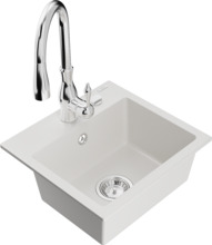 Graniidist köögivalamu Mexen Milo 6505-20-672601-00, 43.5 x 41 x 17.1 cm, valge/kroom, segisti ja sifooniga